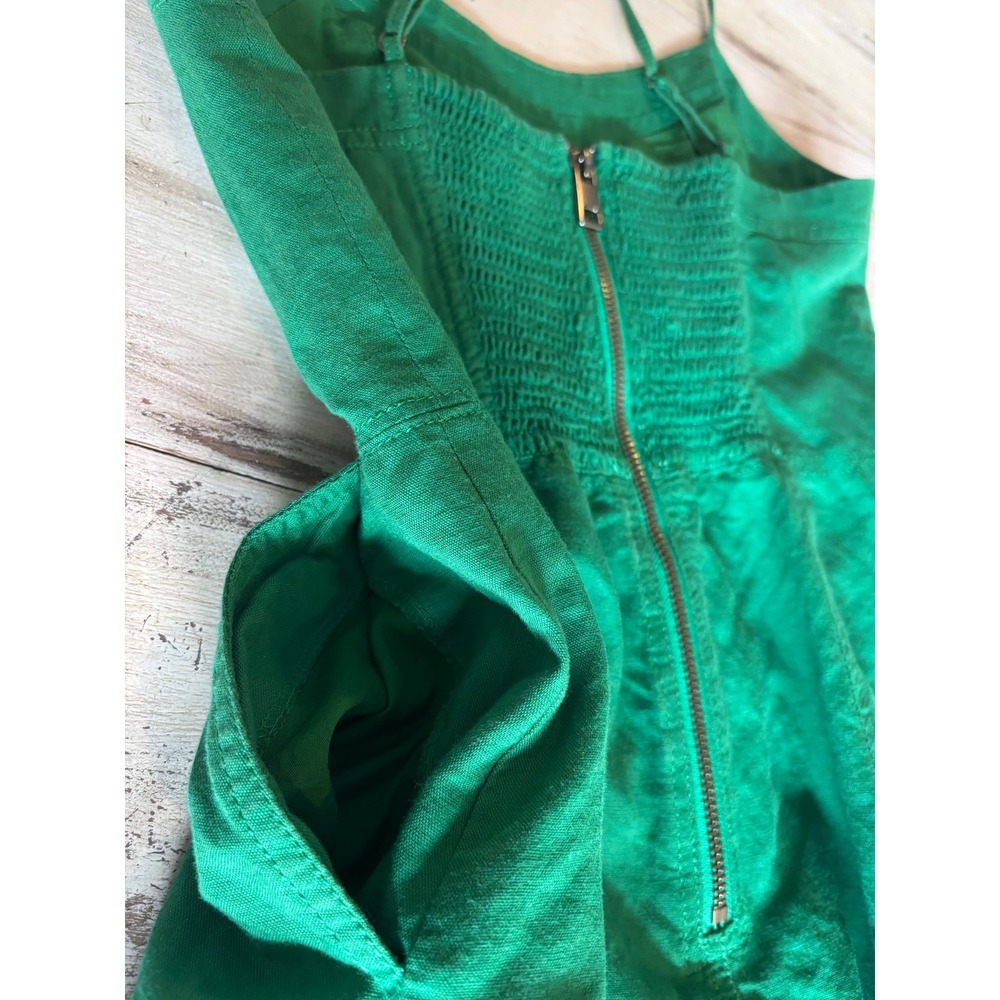 BANANA REPUBLIC midi dress women size 2 green linen blend smocked back pockets - Picture 6 of 11